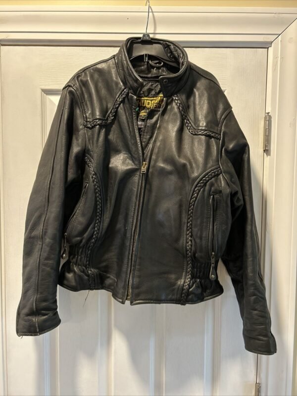 Vintage Hudson Motorcycle Black Leather Woven Leather Jacket