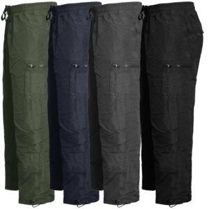 Men's Fleece Lined Cargo Combat Pants with Stretch Bottom Thermal Work Trousers